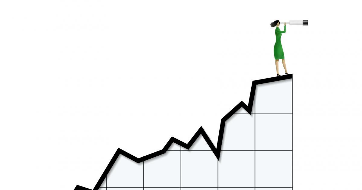 Investment Commentary Woman Telescope Graph