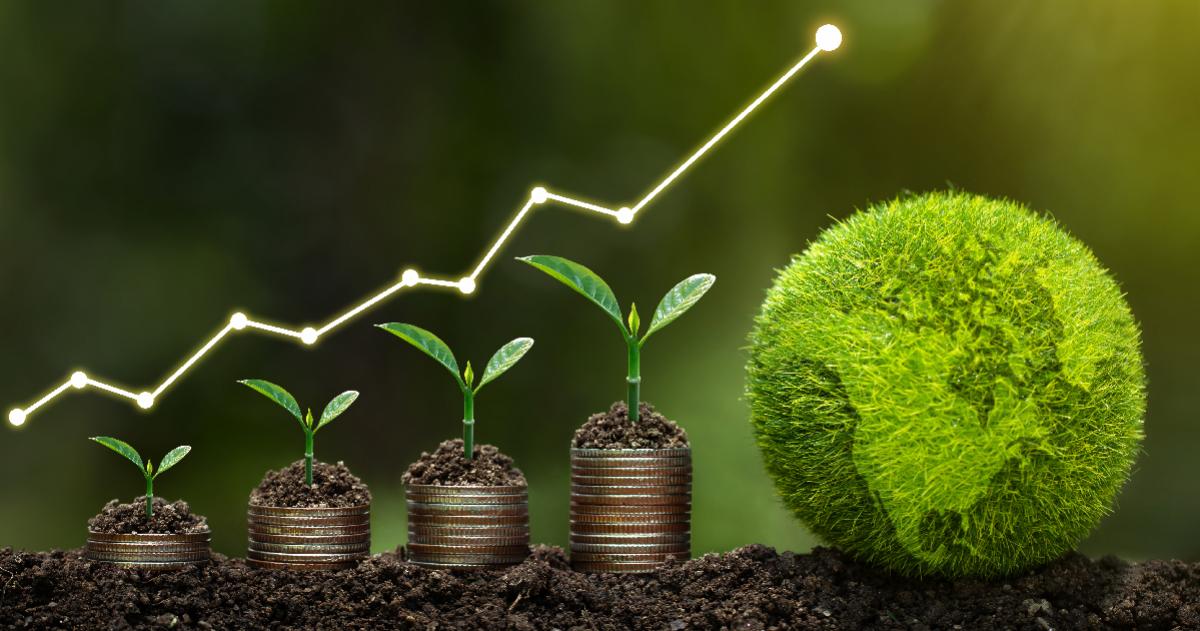 Plants growing upwards with a positive trending line over top