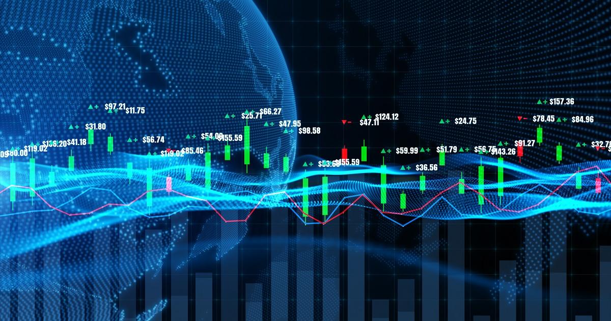 Image of globe with various stock market numbers