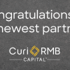 Grey backround with white text saying Congratulations to our newest partners Curi RMB Capital