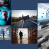 Collage of photos featuring an x-ray of human lungs, solar panels, and MRI machine, business settings, and steel rods 