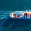 Container ship sailing on ocean