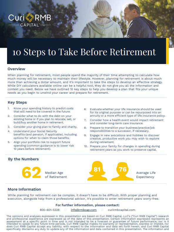 PDF guide detailing 10 steps to take before retirement