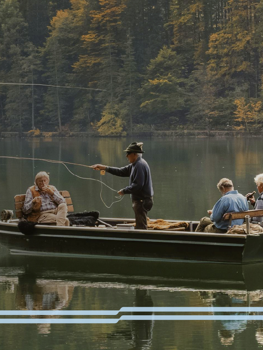 Four men in a boat fishing