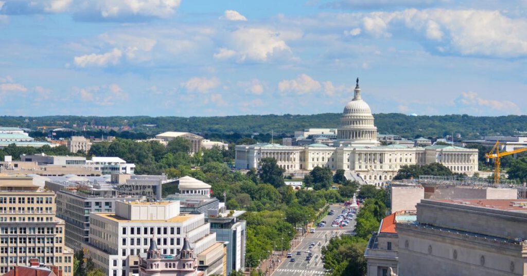 The White House from a distance in Washington, D.C.